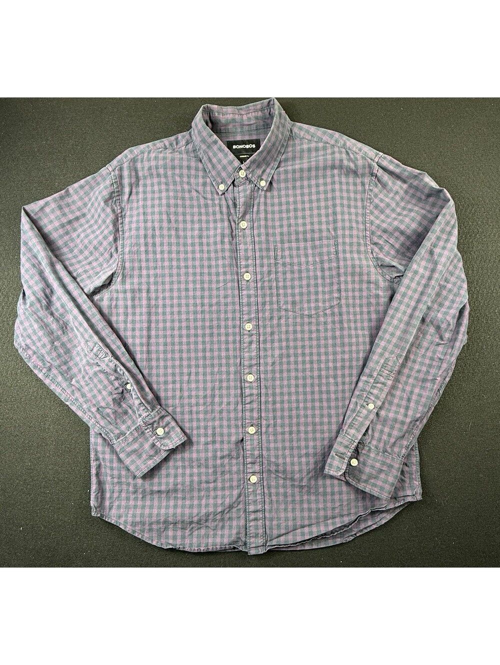 Bonobos Standard Fit Men's L Purple Blue Check Button-Down Long Sleeve Button-Up